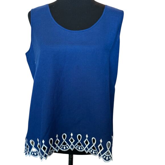 New ~ BOB MACKIE ~ Linen Women's Blue Sleeveless Scoop Neck Tank Top Size Large - Picture 1 of 3
